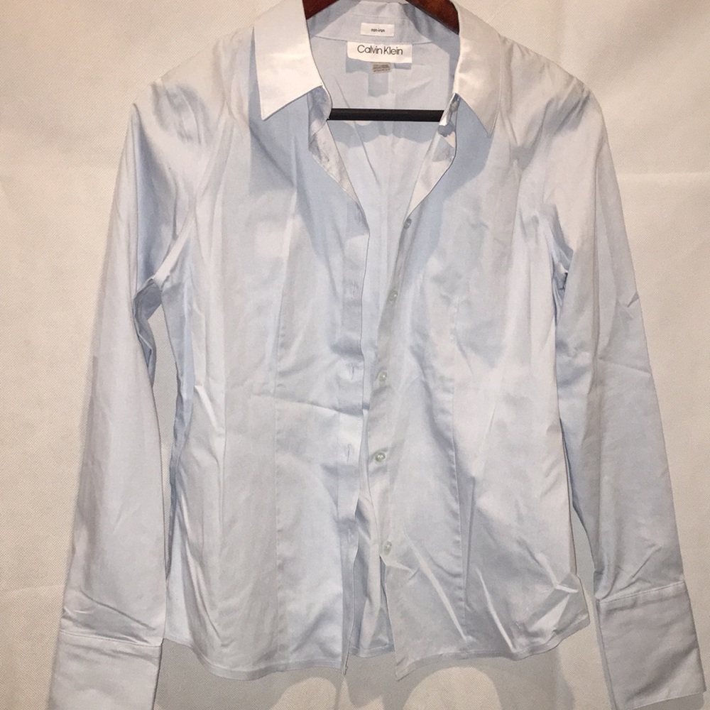 Calvin Klein Non Iron Shirt | Light Blue Long Sleeve Top | Size SP